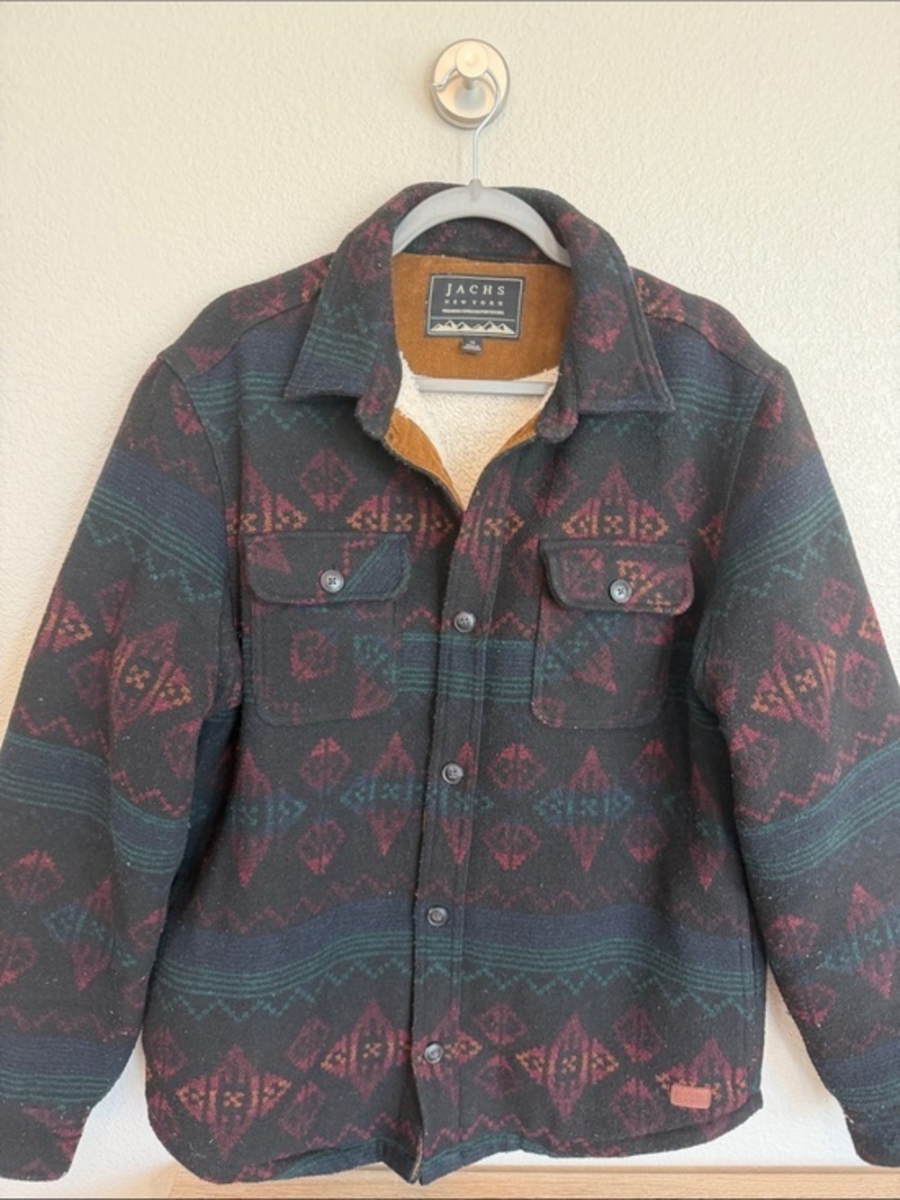 Jachs Men's Black Jacket with Burgundy & Teal Pattern